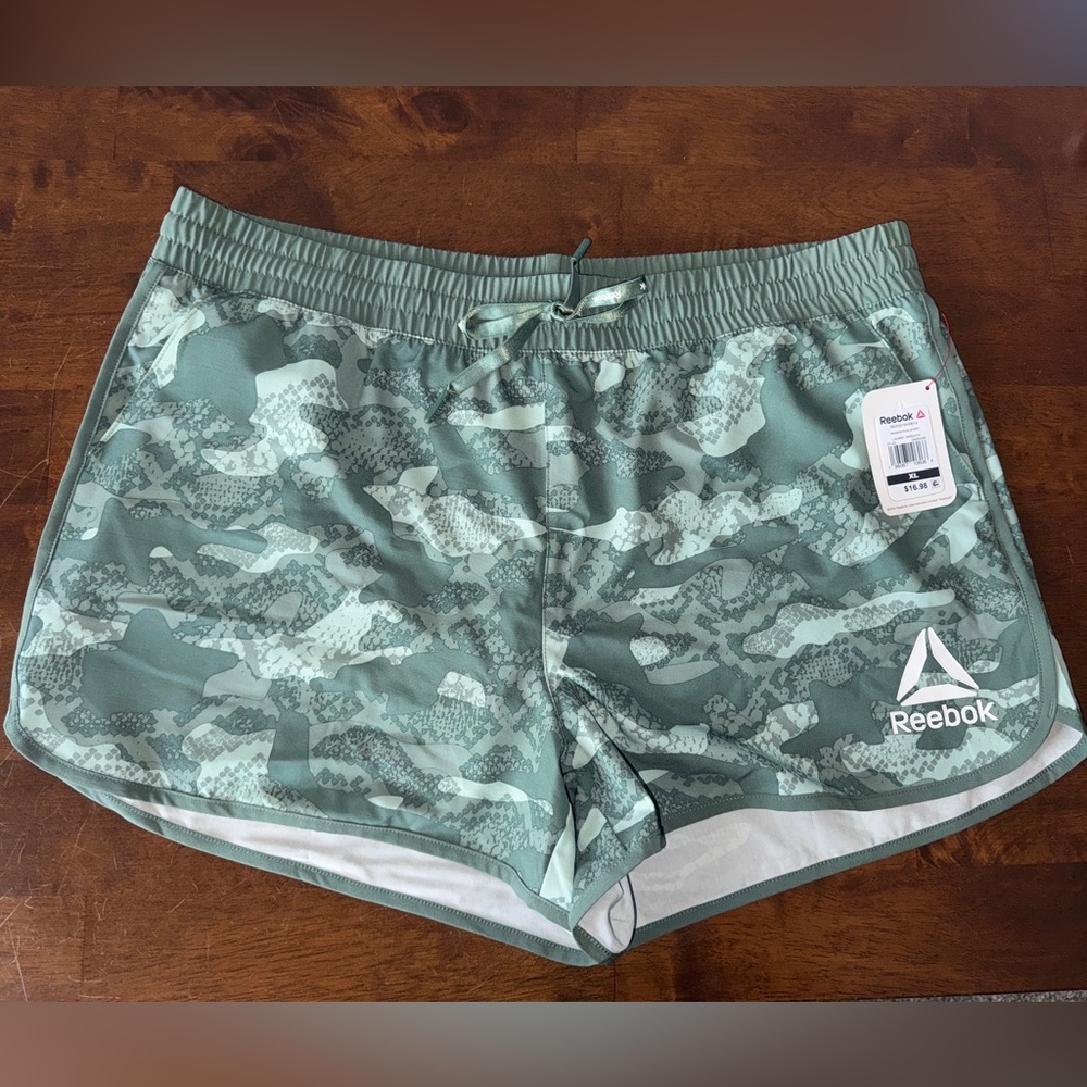 Reebok Green Camo Print Running Shorts